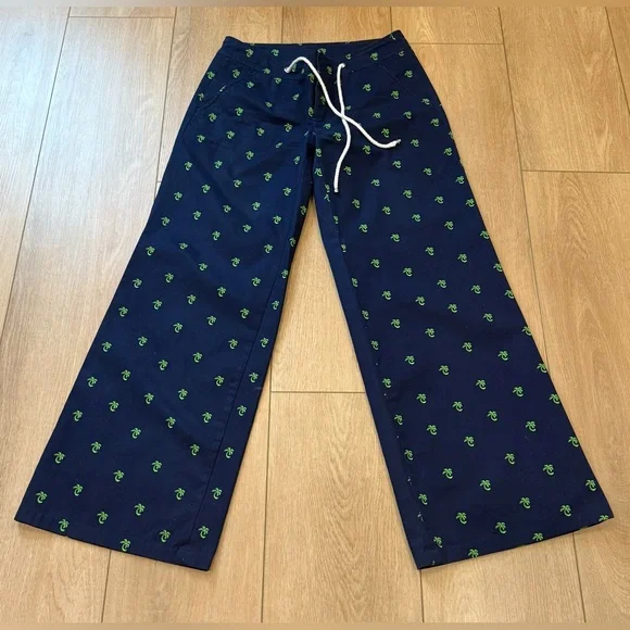 Lilly Pulitzer Navy Palm Print Drawstring Pants Size 6 - Picture 1 of 5